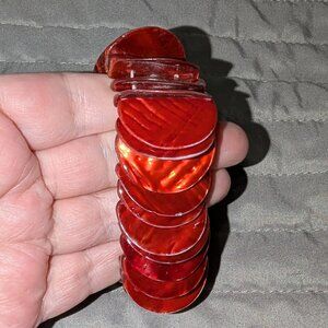 $3 with Bundle ~ Wide Red Shell Disc Stretch Bracelet  6297